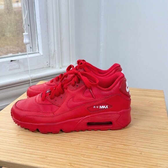 Nike Air Max 90 Leather GS University Red Sneakers 833412-606 Size 6Y Womans 7.5 - Picture 2 of 8